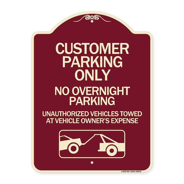 Signmission Customer Parking Only No Overnight Parking Unauthorized Vehicles Towed at Owner Expen, BU-1824-24206 A-DES-BU-1824-24206 - main